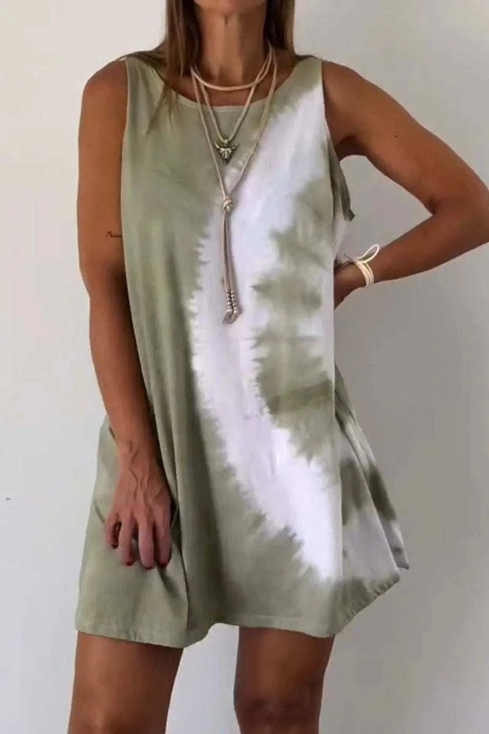 Full Size Tie-Dye Sleeveless Mini Tank Dress Plus Size - Trendsi - Flyclothing LLC