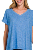 Zenana Soft Melange Hacci V-neck Tee - Trendsi - Flyclothing LLC