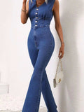 V-Neck Sleeveless Denim Jumpsuit - Trendsi - Flyclothing LLC
