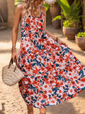 Frill Backless Printed Sleeveless Midi Dress - Trendsi - Flyclothing LLC