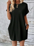 Pocketed Round Neck Short Sleeve Dress - Trendsi - Flyclothing LLC