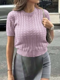 Cable-Knit Short Sleeve Sweater - Trendsi - Flyclothing LLC