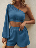 One Shoulder Long Sleeve Top and Shorts Set - Trendsi - Flyclothing LLC
