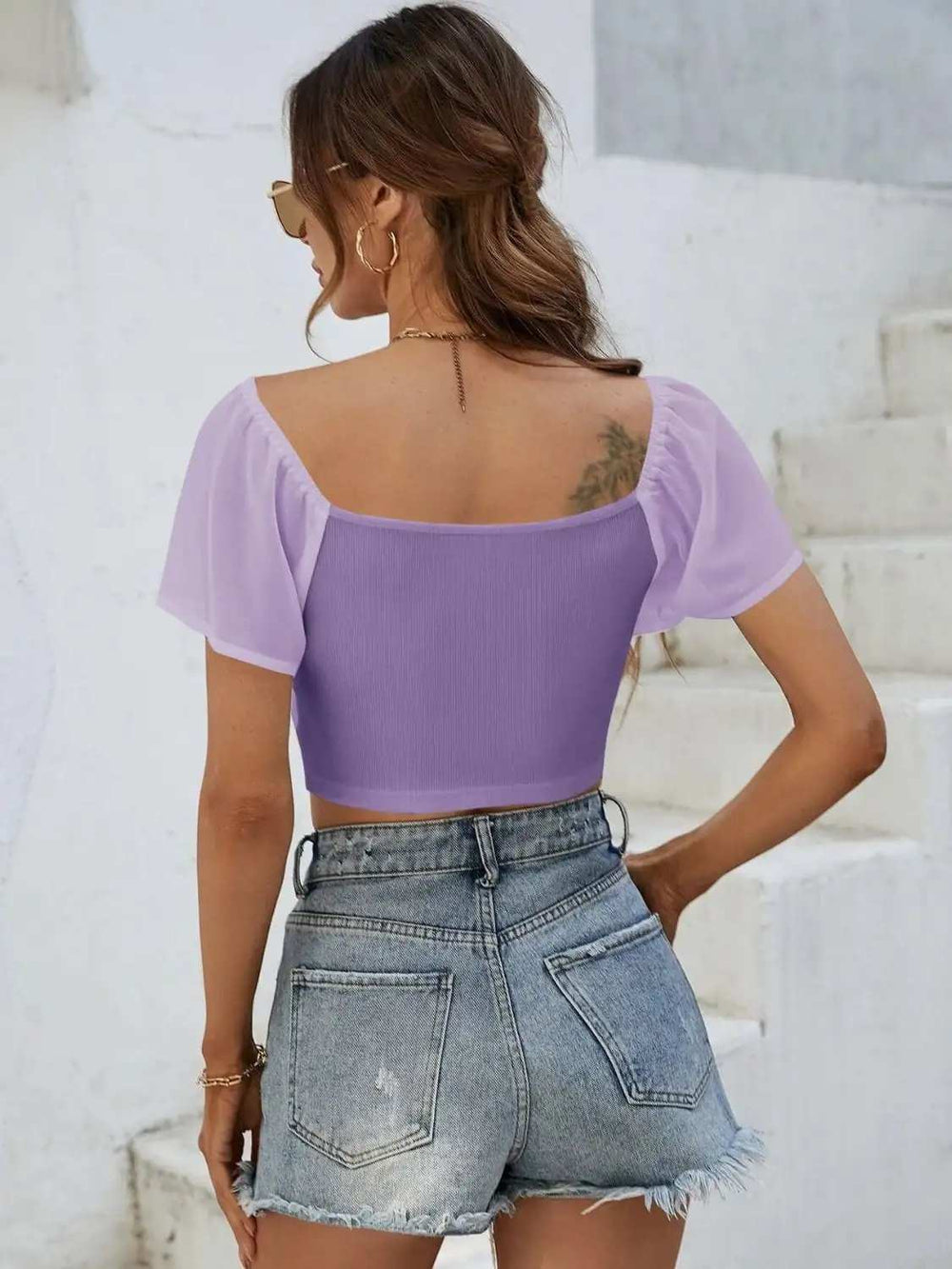 Drawstring Short Sleeve Crop Top - Trendsi - Flyclothing LLC