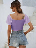 Drawstring Short Sleeve Crop Top - Trendsi - Flyclothing LLC