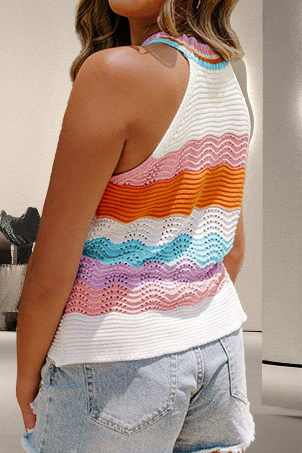 Color Block Round Neck Knit Vest - Trendsi - Flyclothing LLC