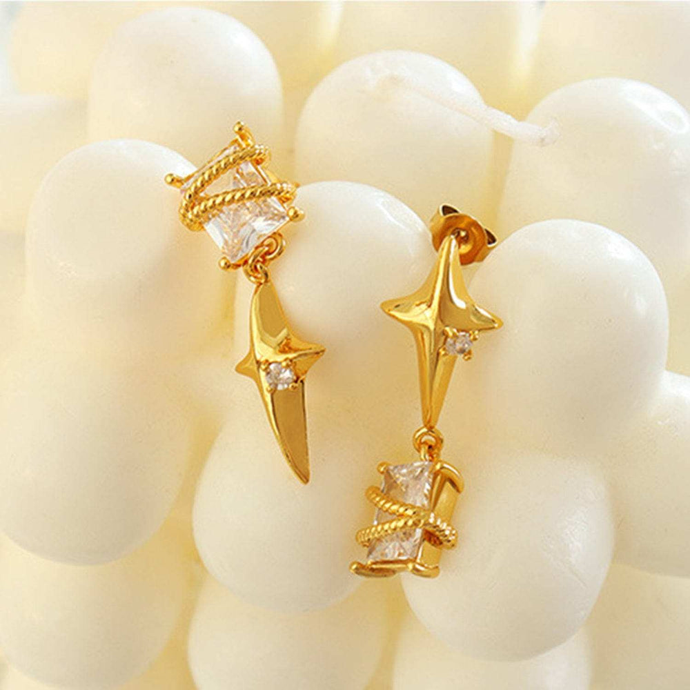 Zircon Copper Geometric Drop Earrings - Trendsi - Flyclothing LLC