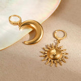 18K Gold-Plated Asymmetrical Sun & Moon Earrings - Trendsi - Flyclothing LLC