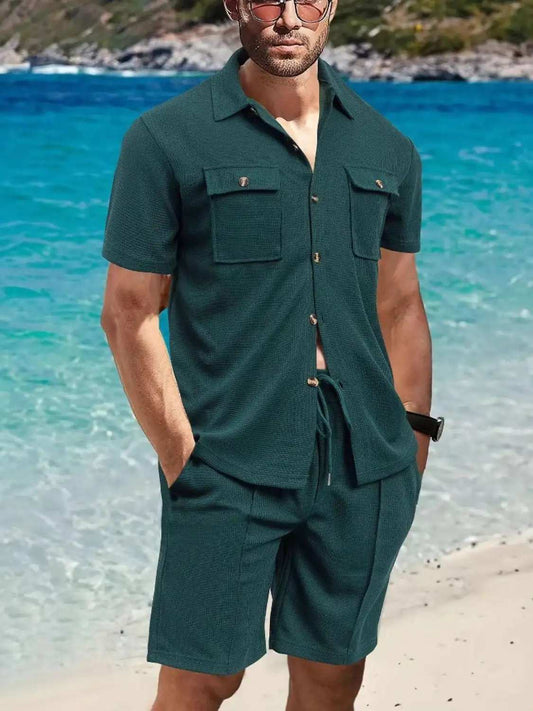 Men's Full Size Button Down Short Sleeve Top and Shorts Set Plus Size - Trendsi - Flyclothing LLC