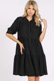 Mittoshop Button Detail Collared Neck Tiered Shirt Dress - Trendsi - Flyclothing LLC