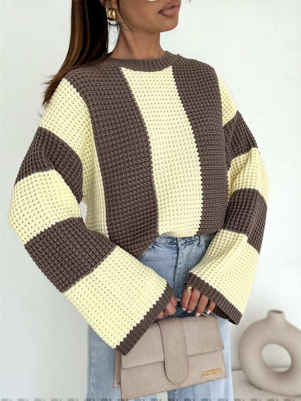 Color Block Long Sleeve Sweater - Trendsi - Flyclothing LLC