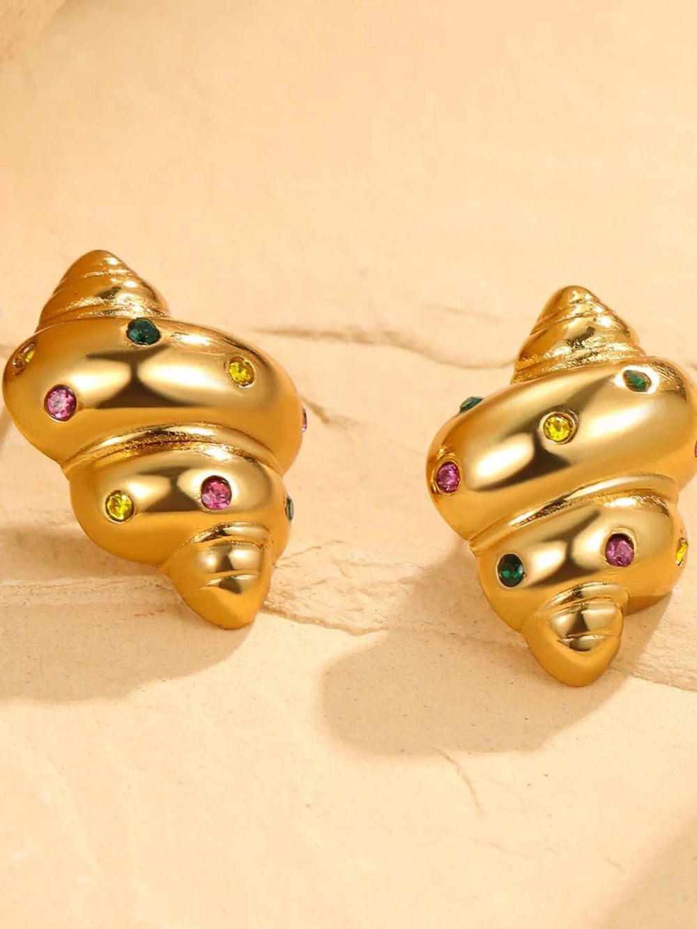 18K Gold-Plated Inlaid Zircon Spiral Earrings - Trendsi - Flyclothing LLC