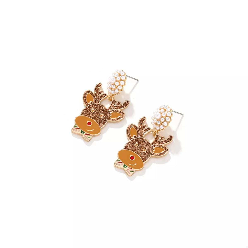 Reindeer Drop Earrings with Pearl Accents - Trendsi - Flyclothing LLC