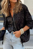 Sequin Zip Up Long Sleeve Jacket - Trendsi - Flyclothing LLC