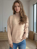 Turtleneck Dropped Shoulder Long Sleeve Sweater - Trendsi - Flyclothing LLC
