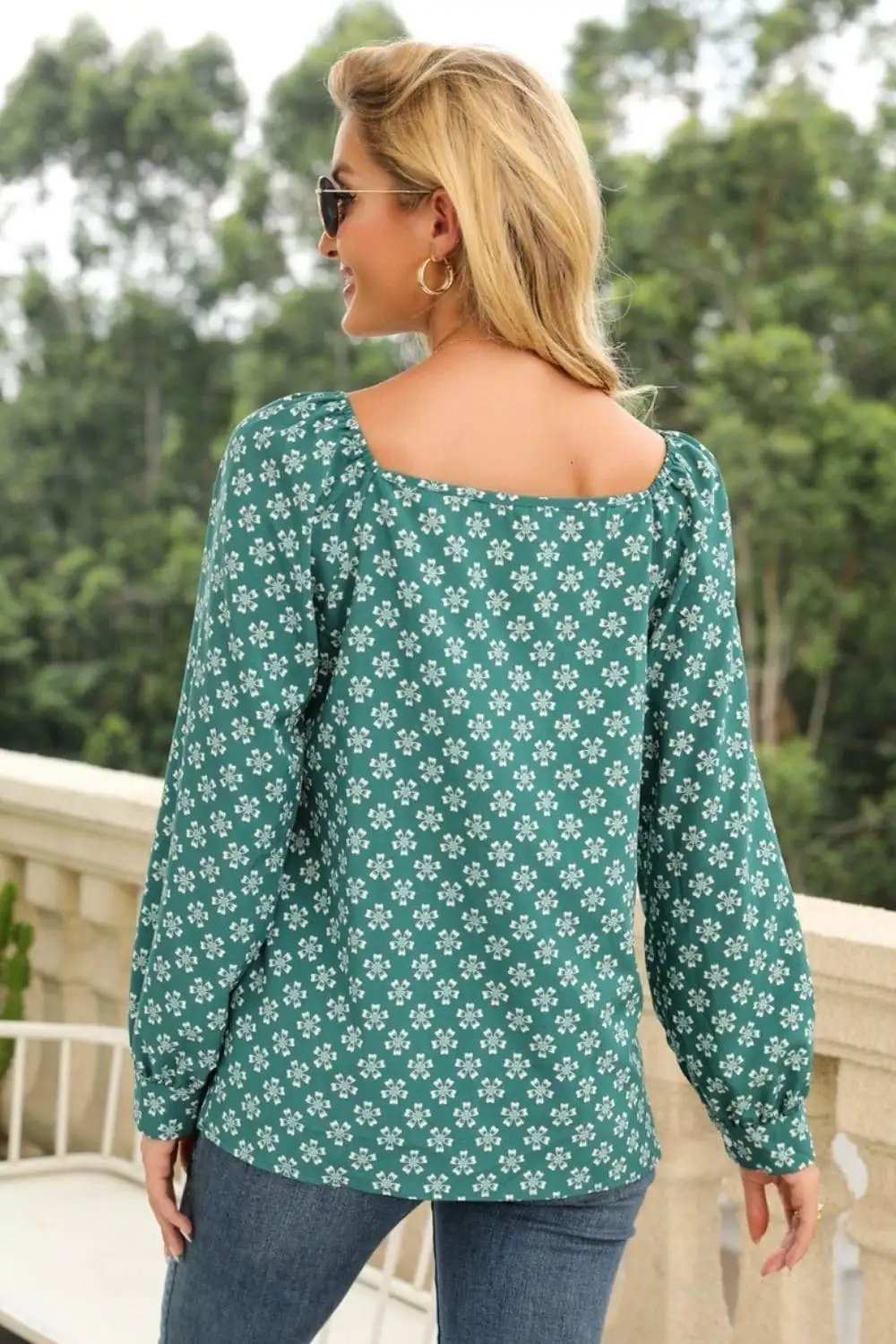 Floral Tied Printed Long Sleeve Blouse - Trendsi - Flyclothing LLC