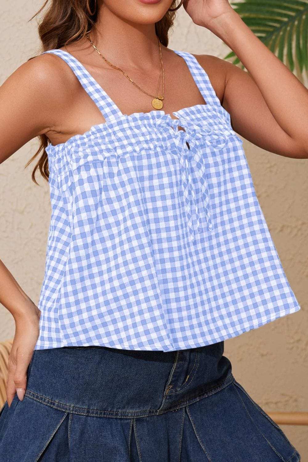 Tied Front Textured Square Neck Cami - Trendsi - Flyclothing LLC