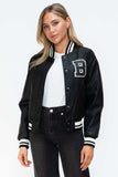 Love Me Now PU Leather Contrast Snap Down Bomber Jacket - Trendsi - Flyclothing LLC