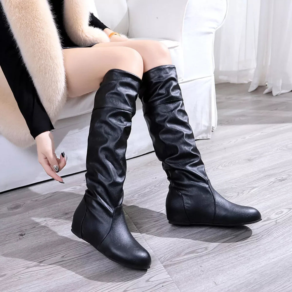 Round Toe Slouch Boots - Trendsi - Flyclothing LLC