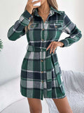 Plaid Button Front Tie Waist Shirt Dress - Trendsi - Flyclothing LLC