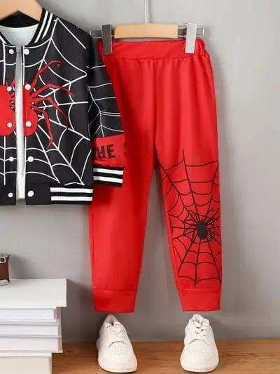 Spider Baseball Collar Top and Pants Set - Trendsi - Flyclothing LLC