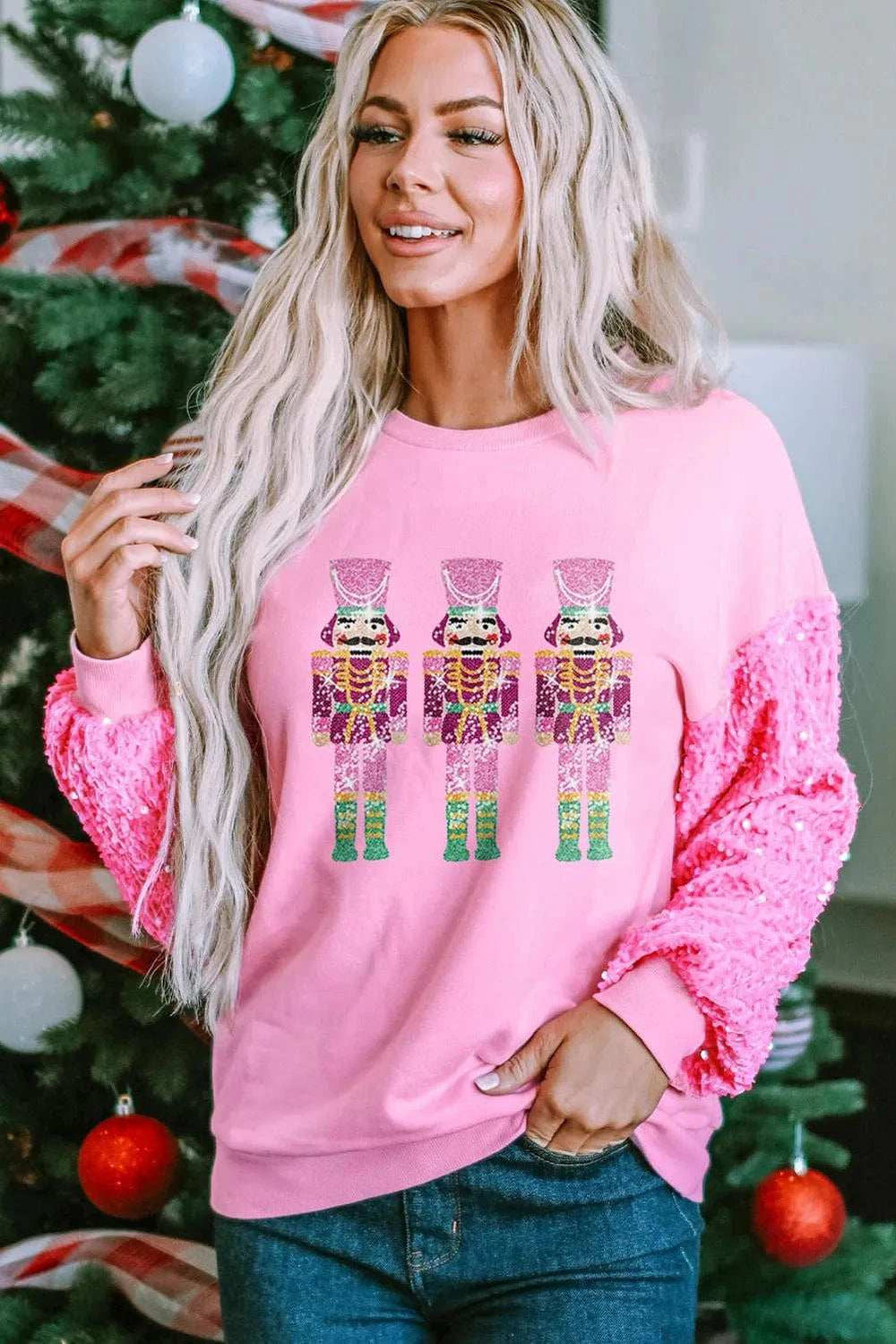 Sequin Nutcracker Dropped Shoulder Sweatshirt - Trendsi - Flyclothing LLC