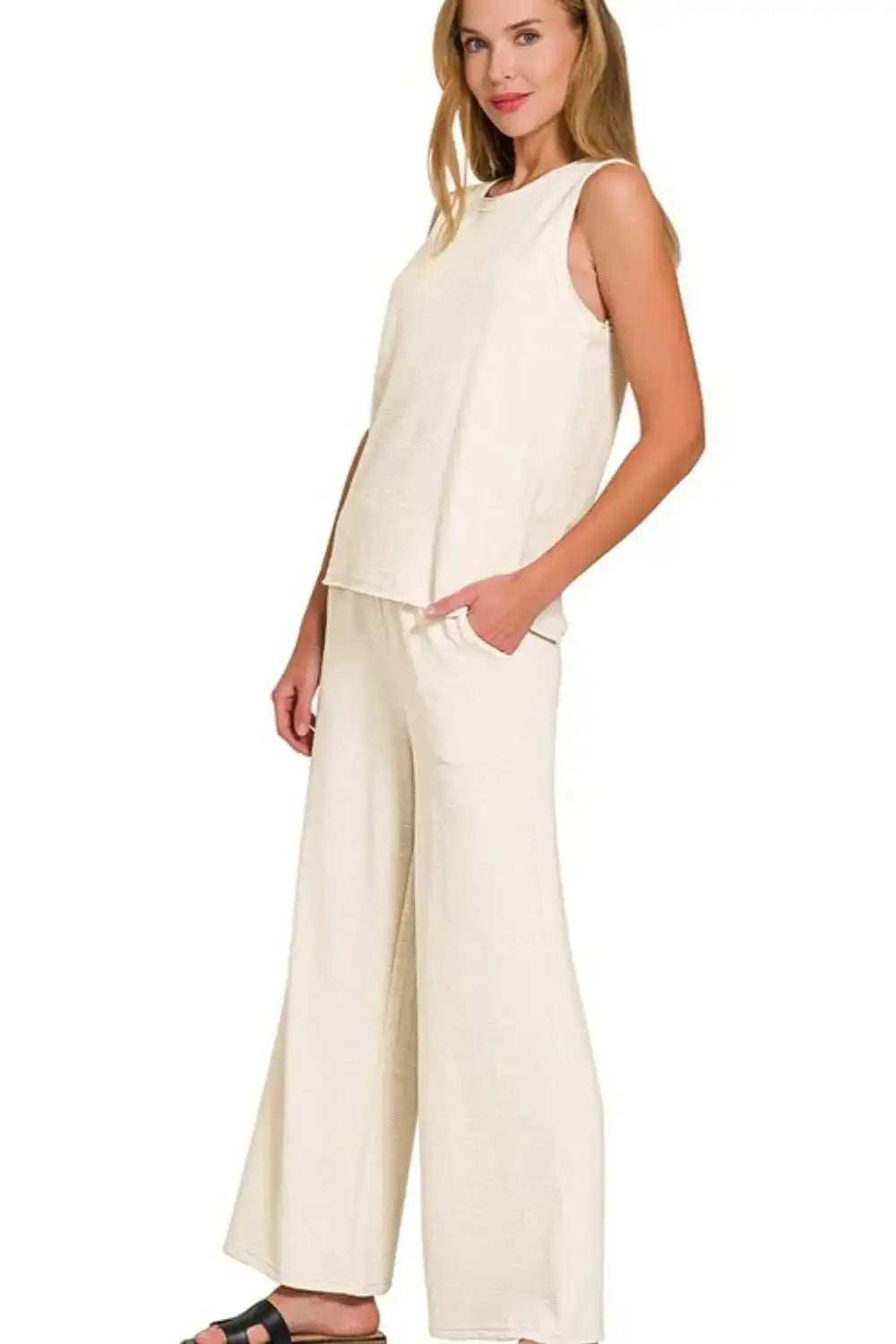 Zenana Cotton Slub Tank & Pants Set - Trendsi - Flyclothing LLC