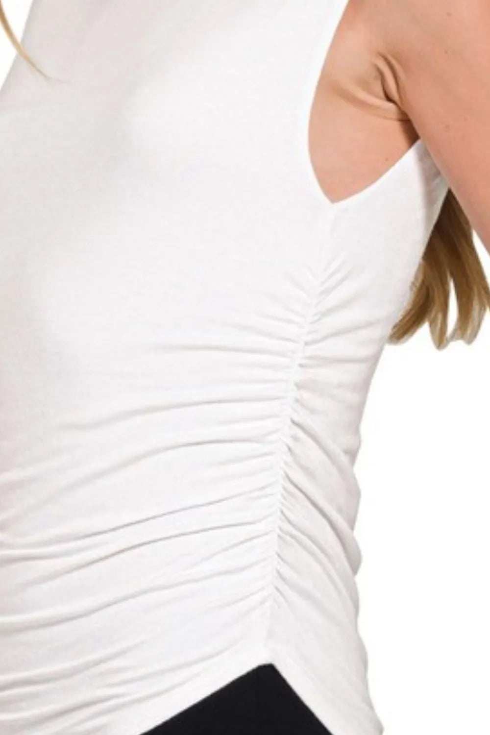 Zenana Double Layered Ruched Side Mock Neck Top - Trendsi - Flyclothing LLC