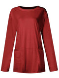 Full Size Pocketed Round Neck Long Sleeve T-Shirt - Trendsi - Flyclothing LLC