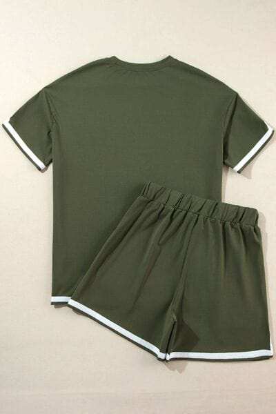 Contrast Trim Tee and Shorts Set - Trendsi - Flyclothing LLC