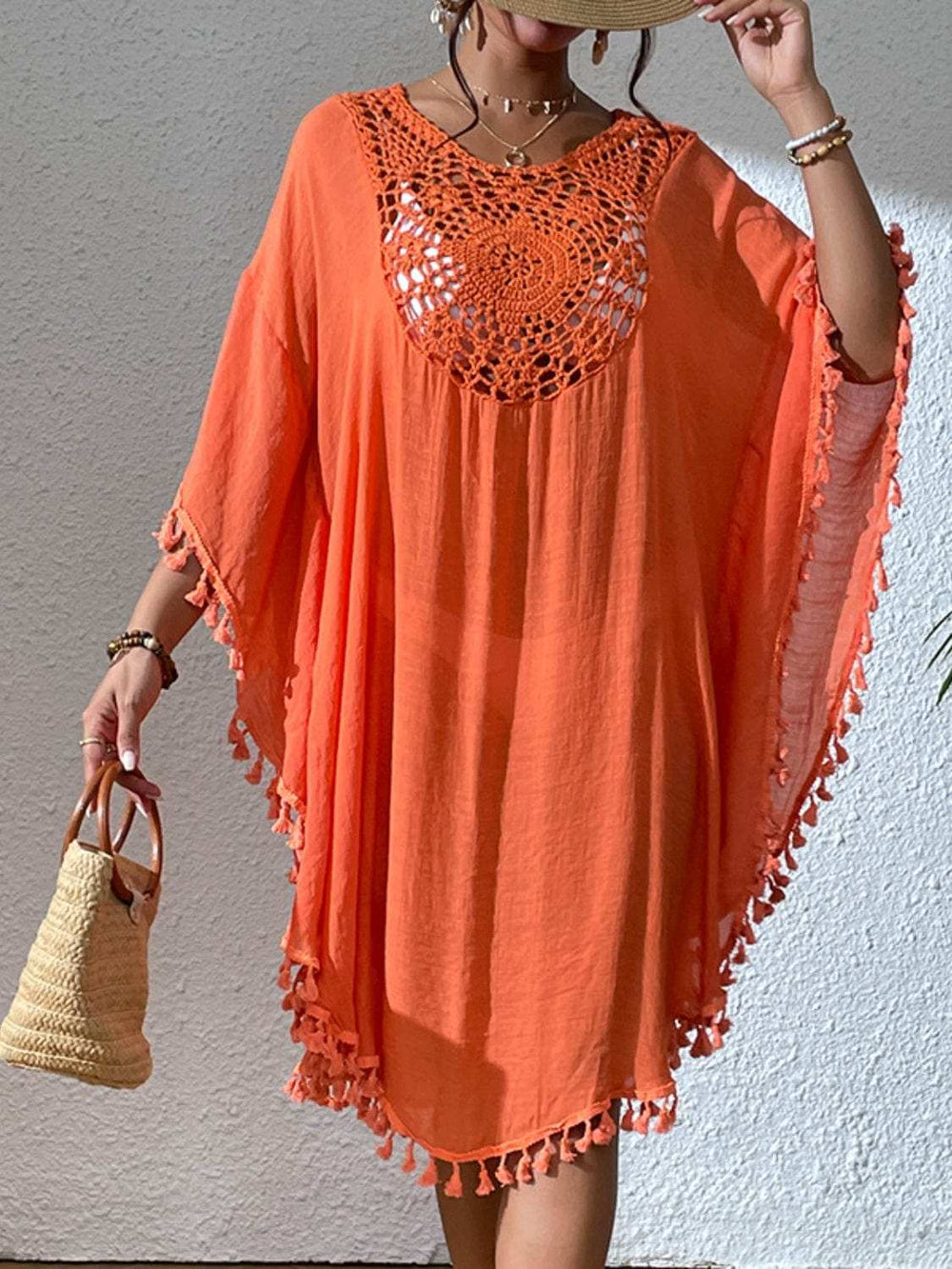 Tassel Cutout Scoop Neck Cover-Up Dress - Trendsi - Flyclothing LLC