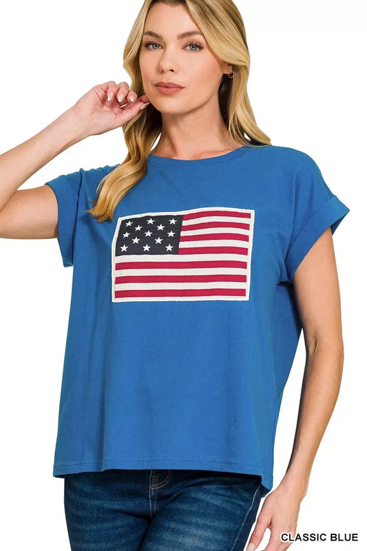 Zenana US Flag Round Neck Short Sleeve T-Shirt - Trendsi - Flyclothing LLC