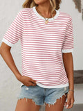 Mandy Striped Round Neck Half Sleeve Knit Top - Trendsi - Flyclothing LLC