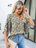 Printed Notched Half Sleeve Blouse - Trendsi - Flyclothing LLC