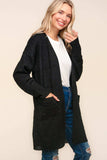 Haptics Stripe Textured Open Front Cardigan with Pockets - Trendsi - Flyclothing LLC