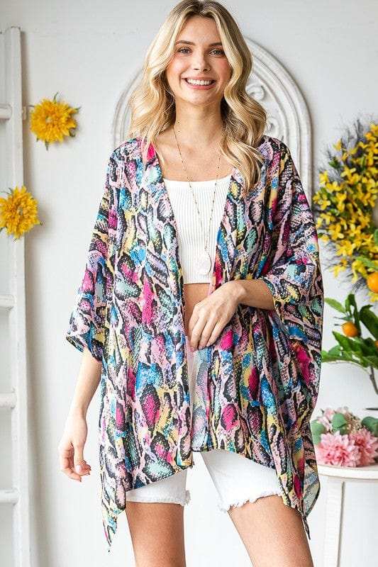 Heimish Full Size Multi Color Snake Open Cardigan Plus Size - Trendsi - Flyclothing LLC