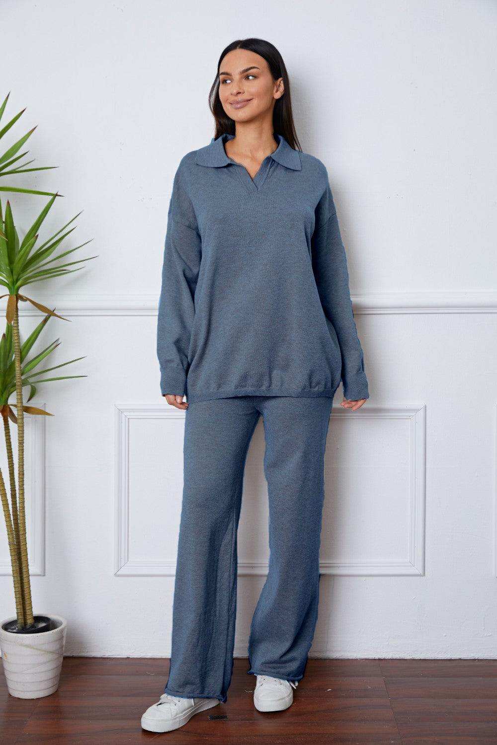 Dropped Shoulder Sweater and Long Pants Set - Trendsi - Flyclothing LLC