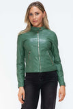 Snobbish Faux Leather Zip Up Drawstring Hooded Jacket - Trendsi - Flyclothing LLC