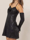HYFVE Sequin Rosette Halter Mini Dress - Trendsi - Flyclothing LLC