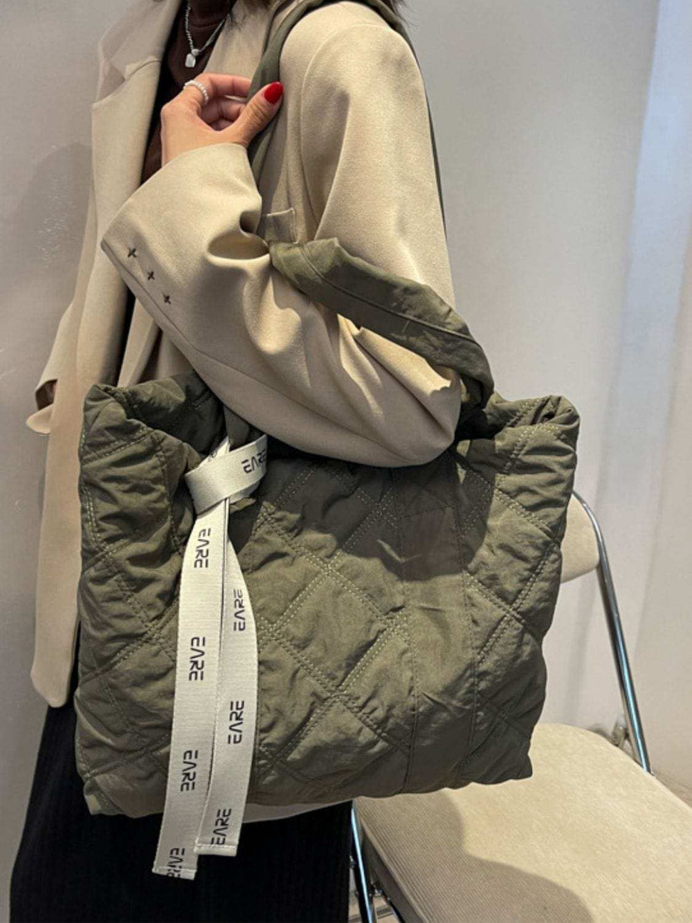 Quilted Nylon Large Tote Bag - Trendsi - Flyclothing LLC