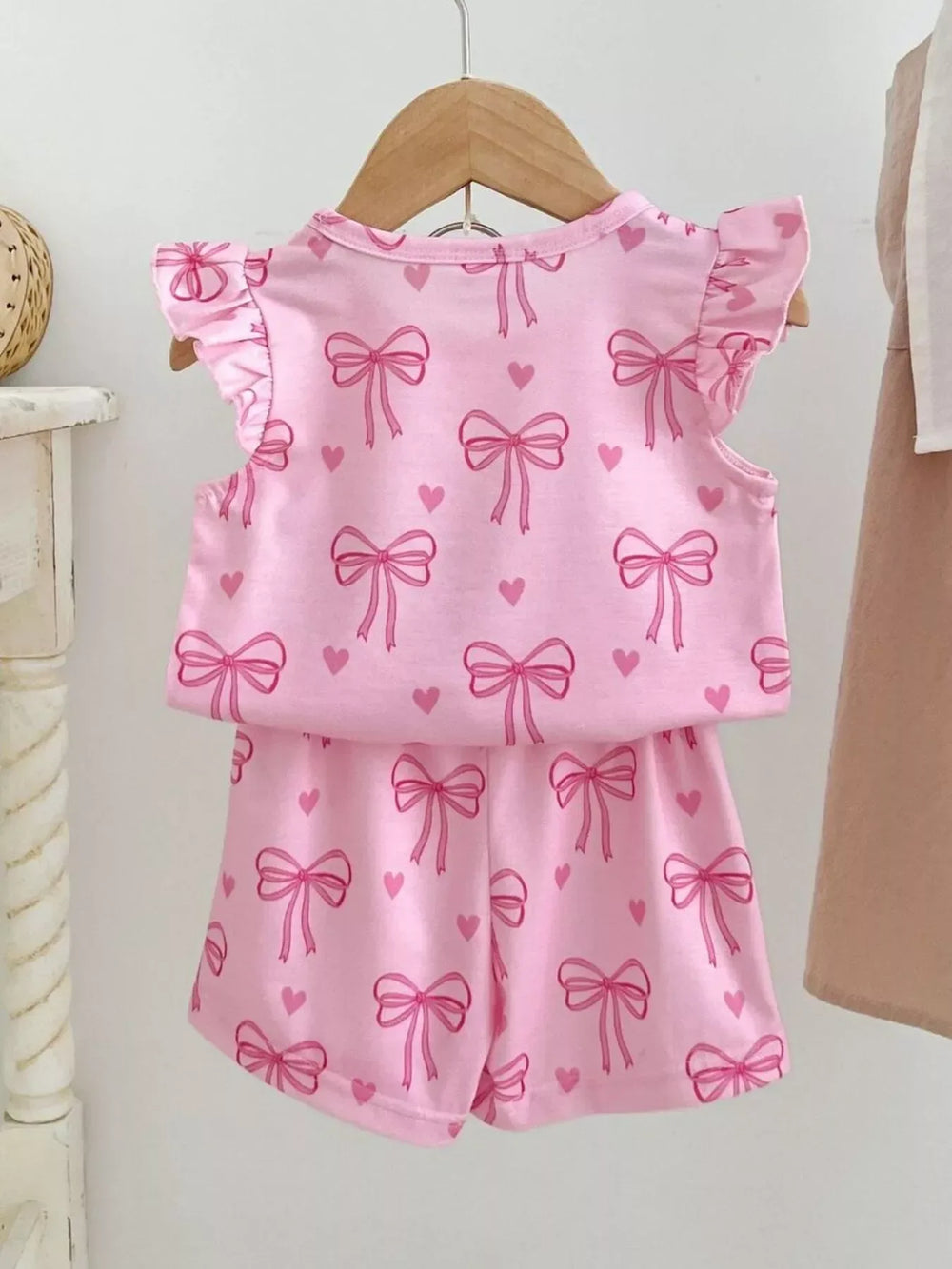 Children's Bowknot Ruffle Sleeve Top and Shorts Set - Trendsi - Flyclothing LLC