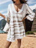 Lace Detail Printed Three-Quarter Sleeve Dress - Trendsi - Flyclothing LLC