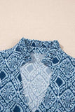 Geometric Print Frilled Notched Blouse - Trendsi - Flyclothing LLC