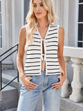 Tie Front Striped Knit Vest - Trendsi - Flyclothing LLC