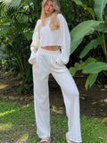 Waffle-Knit Round Neck Top and Pants Set - Trendsi - Flyclothing LLC