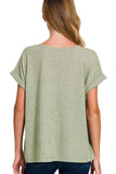 Zenana Soft Melange Hacci V-neck Tee - Trendsi - Flyclothing LLC