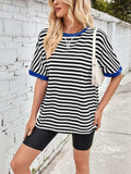 Lovelet Striped Round Neck Half Sleeve T-Shirt - Trendsi - Flyclothing LLC