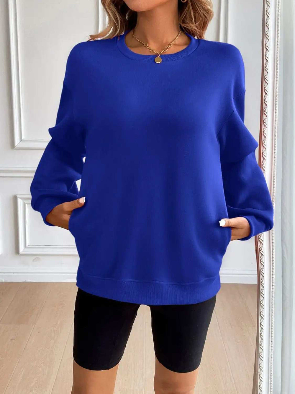 Ivy Lane Round Neck Long Sleeve Sweatshirt - Trendsi - Flyclothing LLC