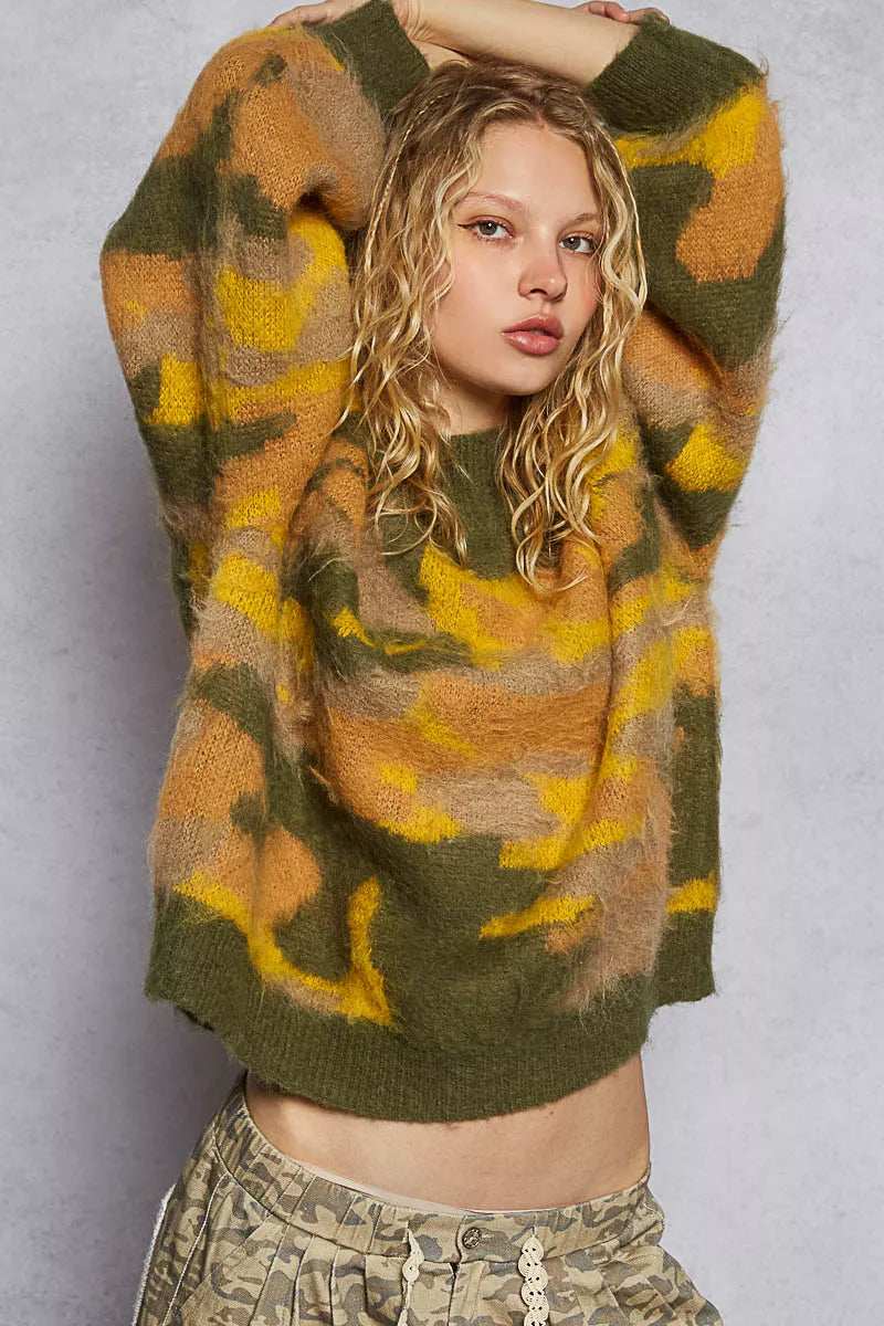 POL Mock Neck Abstract Colorblock Pattern Sweater - Trendsi - Flyclothing LLC