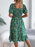 Ruffled Hem Floral Puff Sleeve Dress - Trendsi - Flyclothing LLC